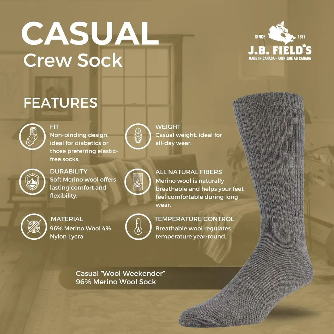 J.B. Field's 96% Merino Wool Casual Socks | Soft, Itch-Free, Supportive, For Hiking & Running (Medium) Black - view 4