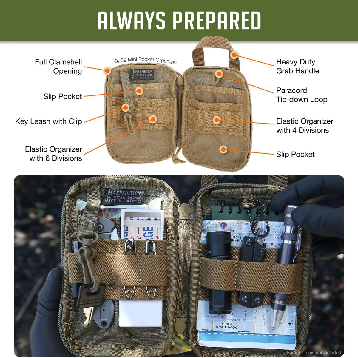 Maxpedition Mini Pocket Organizer Khaki 15.24cm (6in) | EDC Pouch for Tools & Essentials - view 5
