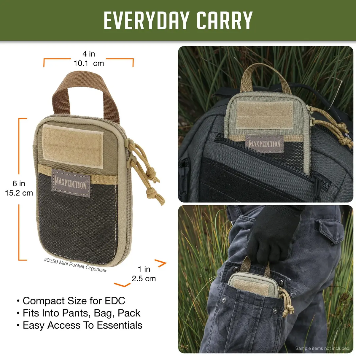 Maxpedition Mini Pocket Organizer Khaki 15.24cm (6in) | EDC Pouch for Tools & Essentials - view 2