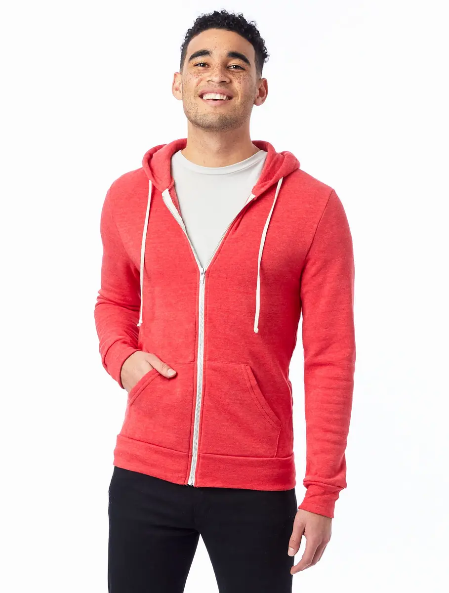 Alternative Men Rocky Fleece Zip Hoodie, Eco True Red, Medium | Slim Fit Eco-Fleece Hoodie for Cold Weather - main product image