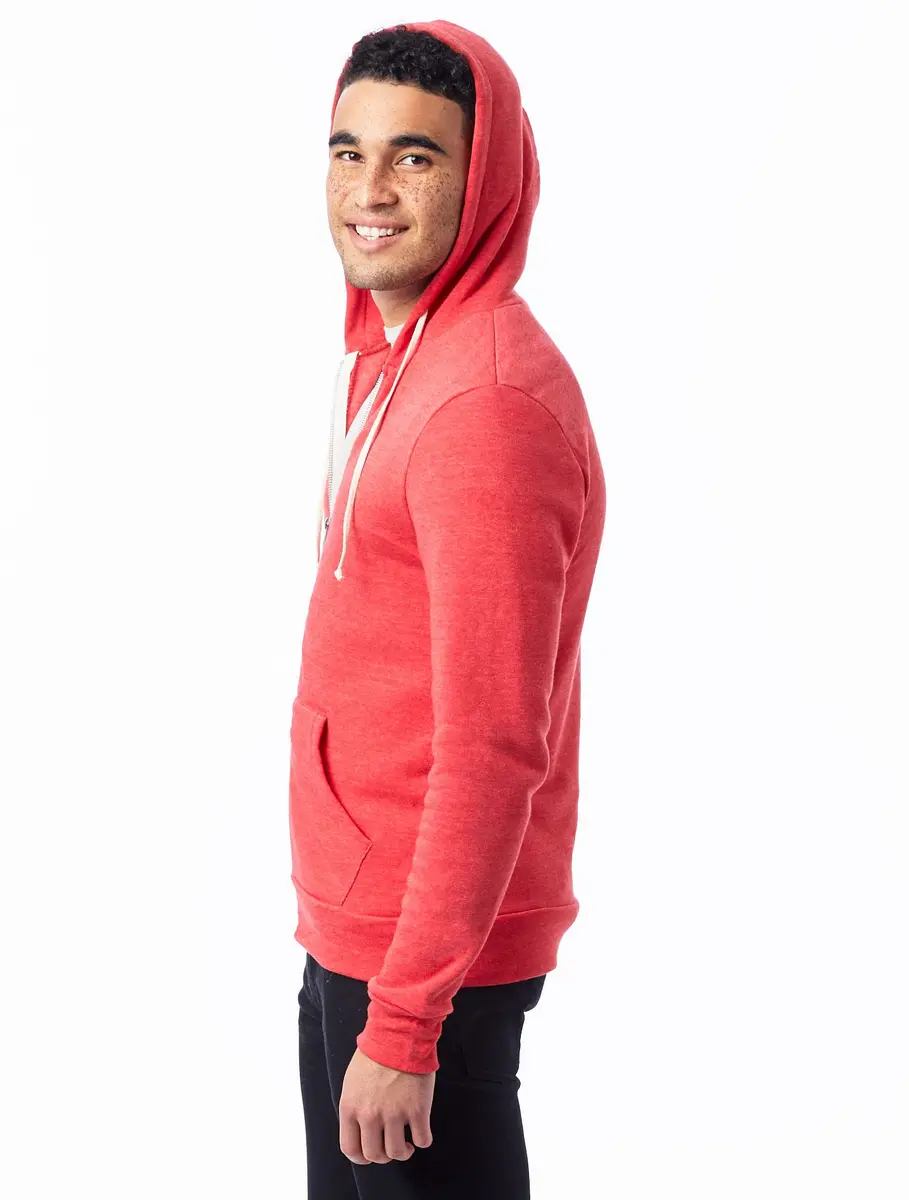 Alternative Men Rocky Fleece Zip Hoodie, Eco True Red, Medium | Slim Fit Eco-Fleece Hoodie for Cold Weather - view 3