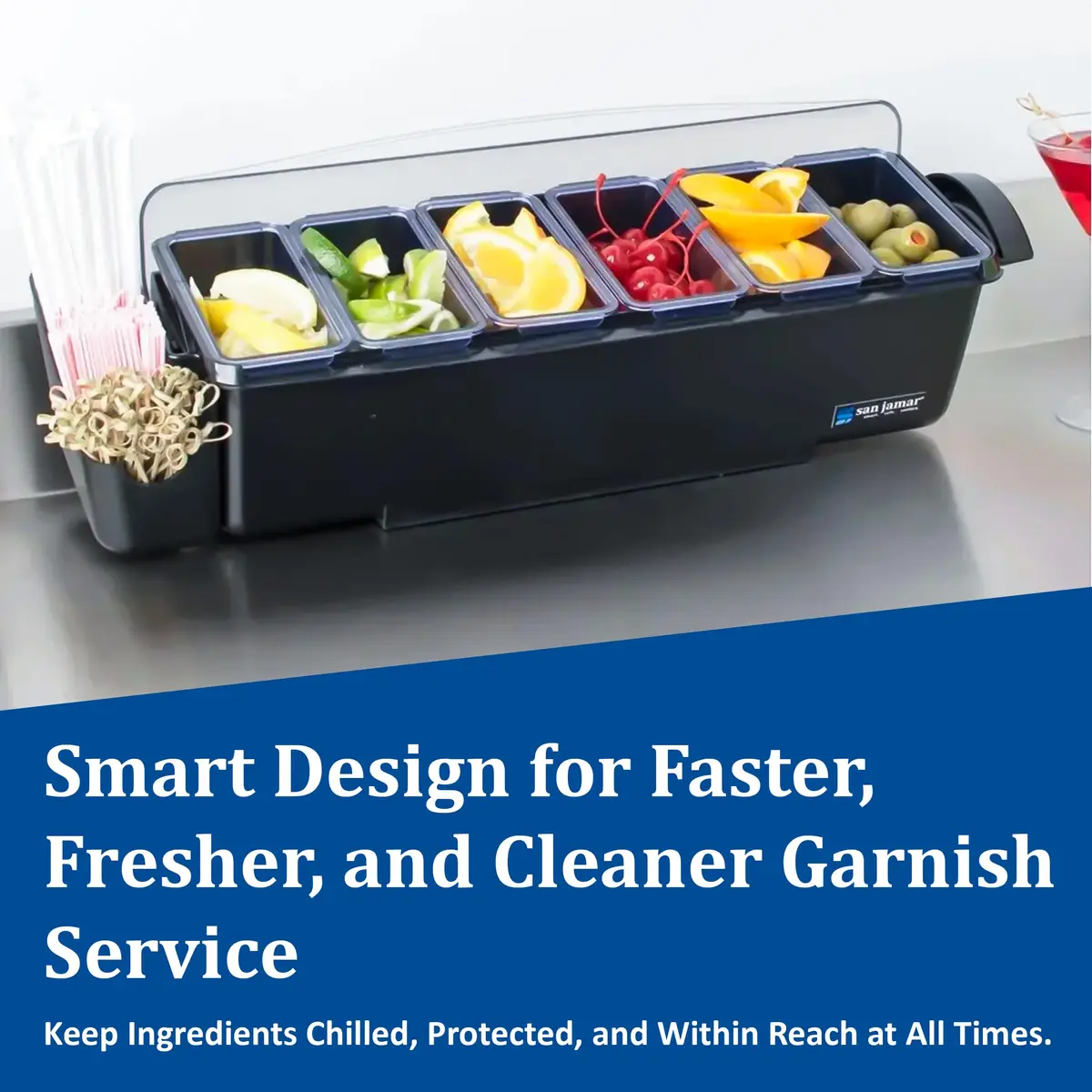 San Jamar Dome Garnish Center 5 Tray with Caddies, 9 Pints (1.125 Gallon / 1.06 Liters) | Professional Bar Condiment Organizer - view 5