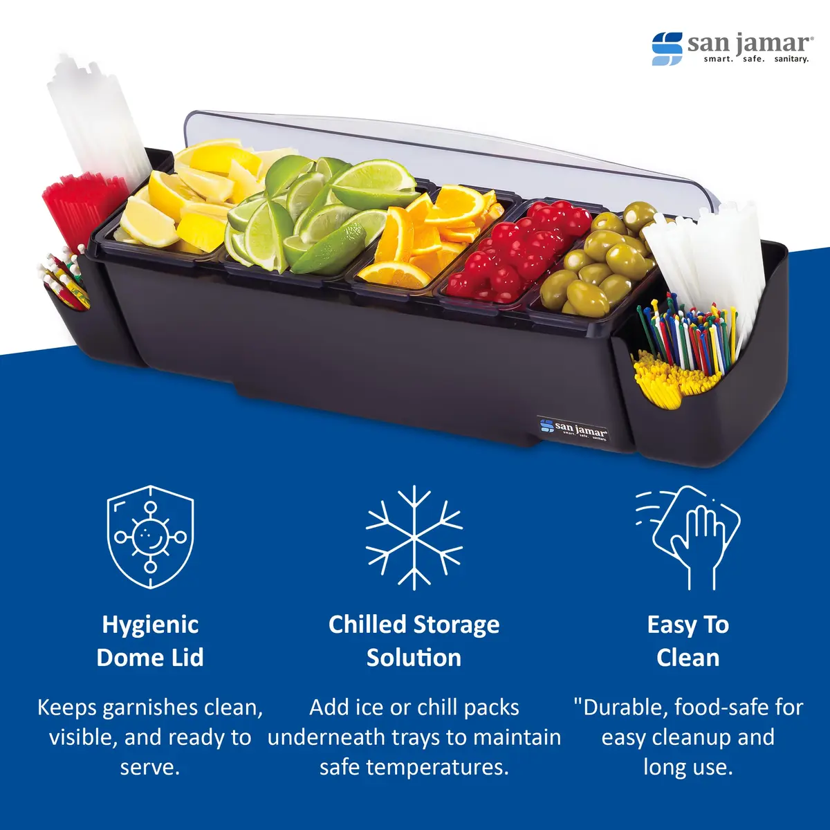 San Jamar Dome Garnish Center 5 Tray with Caddies, 9 Pints (1.125 Gallon / 1.06 Liters) | Professional Bar Condiment Organizer - view 6