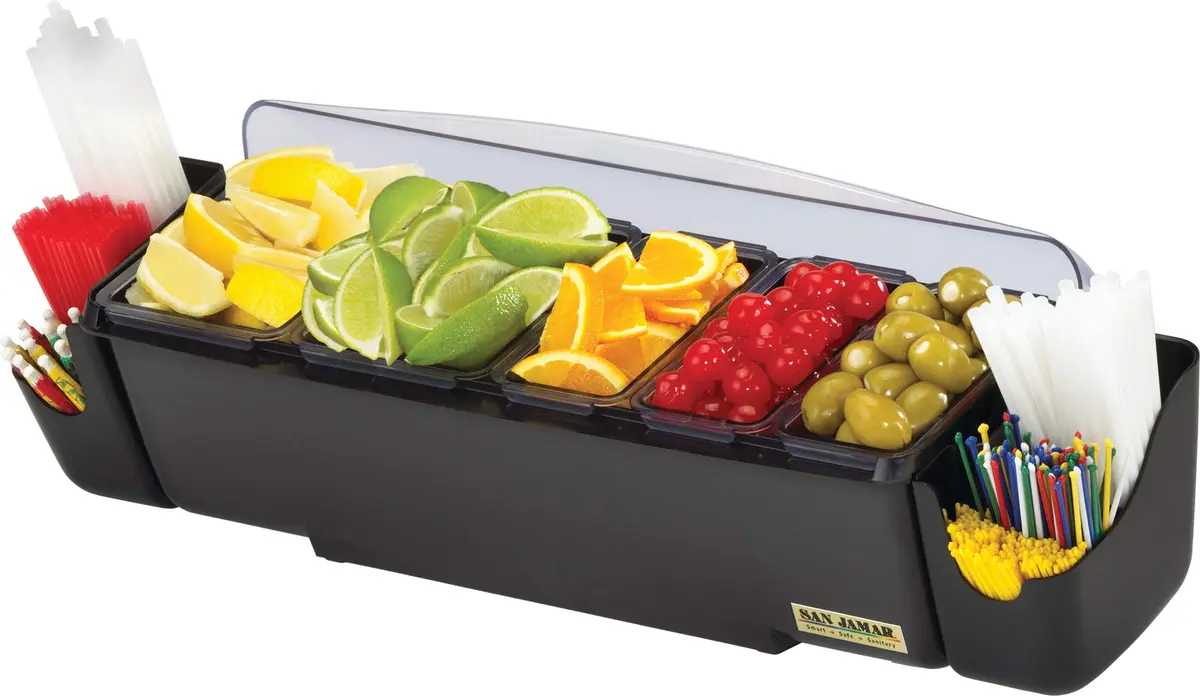 San Jamar Dome Garnish Center 5 Tray with Caddies, 9 Pints (1.125 Gallon / 1.06 Liters) | Professional Bar Condiment Organizer - view 3