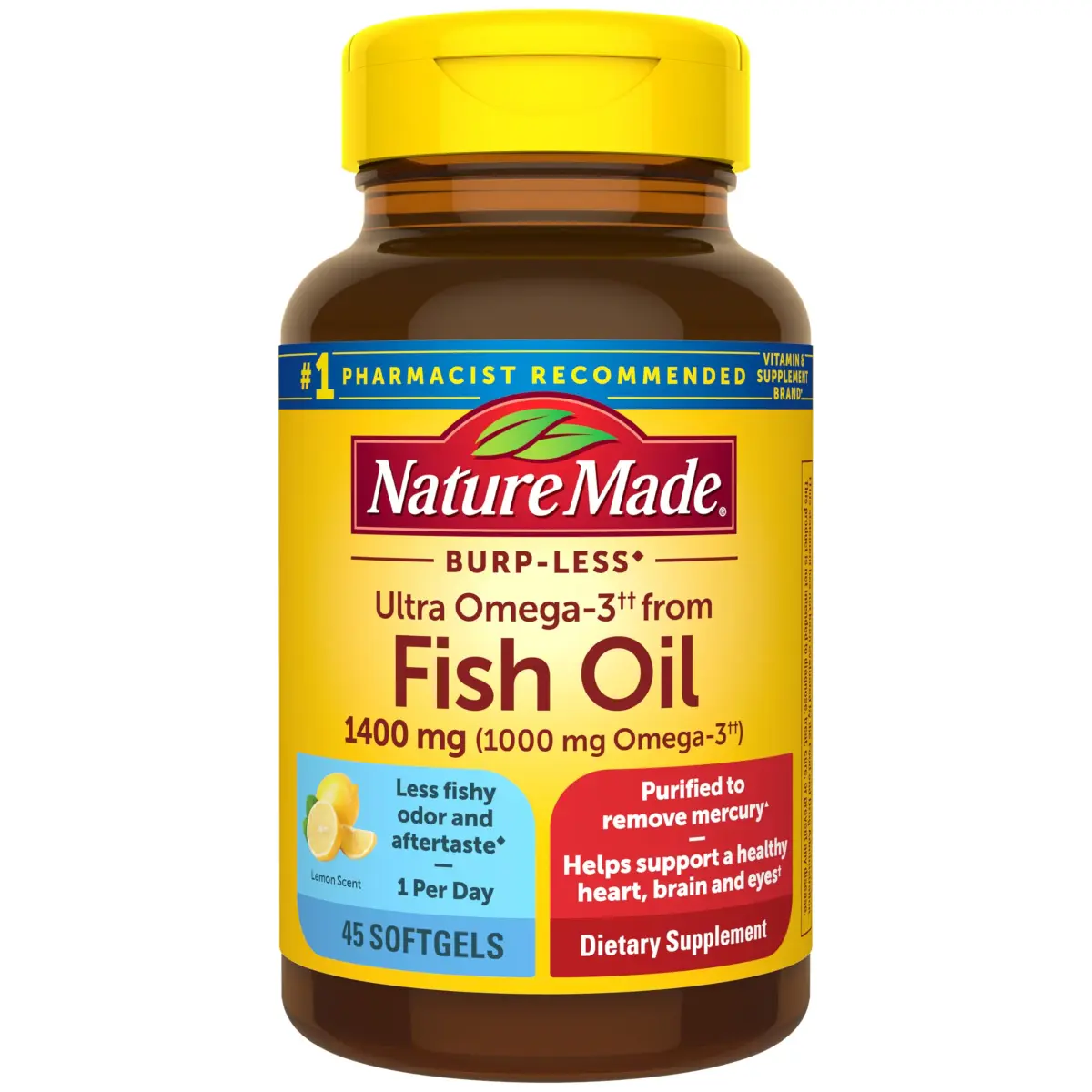 Nature Made Burp-Less Ultra Omega-3 Fish Oil 1400 mg Softgels (935 mg EPA & DHA) | Heart, Brain & Eye Support - main product image