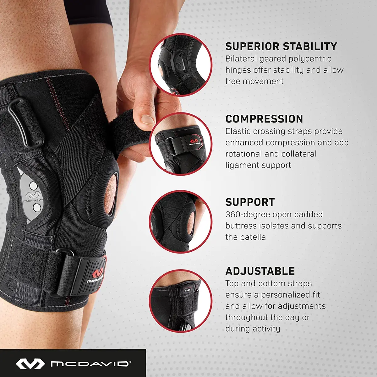 McDavid PSII Bi-Lateral Geared Polycentric Hinged Knee Brace Large | FDA Approved Orthopedic Brace with Side Stabilizers - view 3