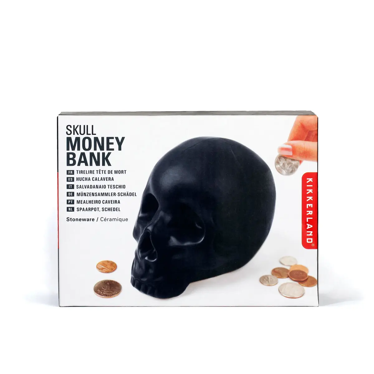 Kikkerland Skull Coin Bank | Halloween Skull Money Saver Box, Stoneware, 4.5 x 6 inches - main product image