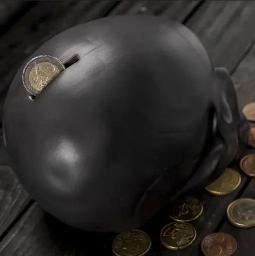 Kikkerland Skull Coin Bank | Halloween Skull Money Saver Box, Stoneware, 4.5 x 6 inches - view 3