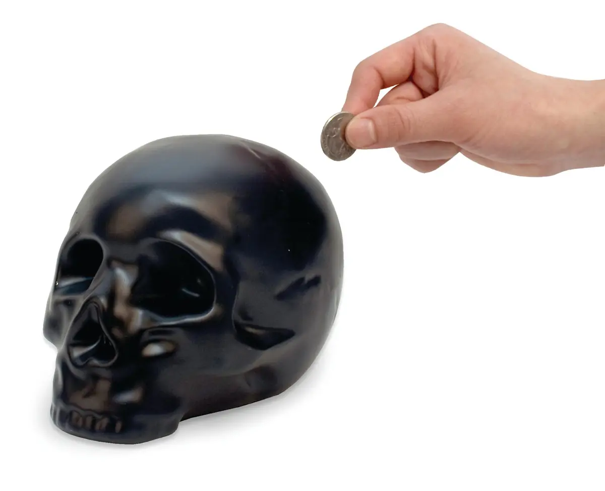 Kikkerland Skull Coin Bank | Halloween Skull Money Saver Box, Stoneware, 4.5 x 6 inches - view 4