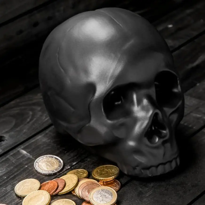 Kikkerland Skull Coin Bank | Halloween Skull Money Saver Box, Stoneware, 4.5 x 6 inches - view 6