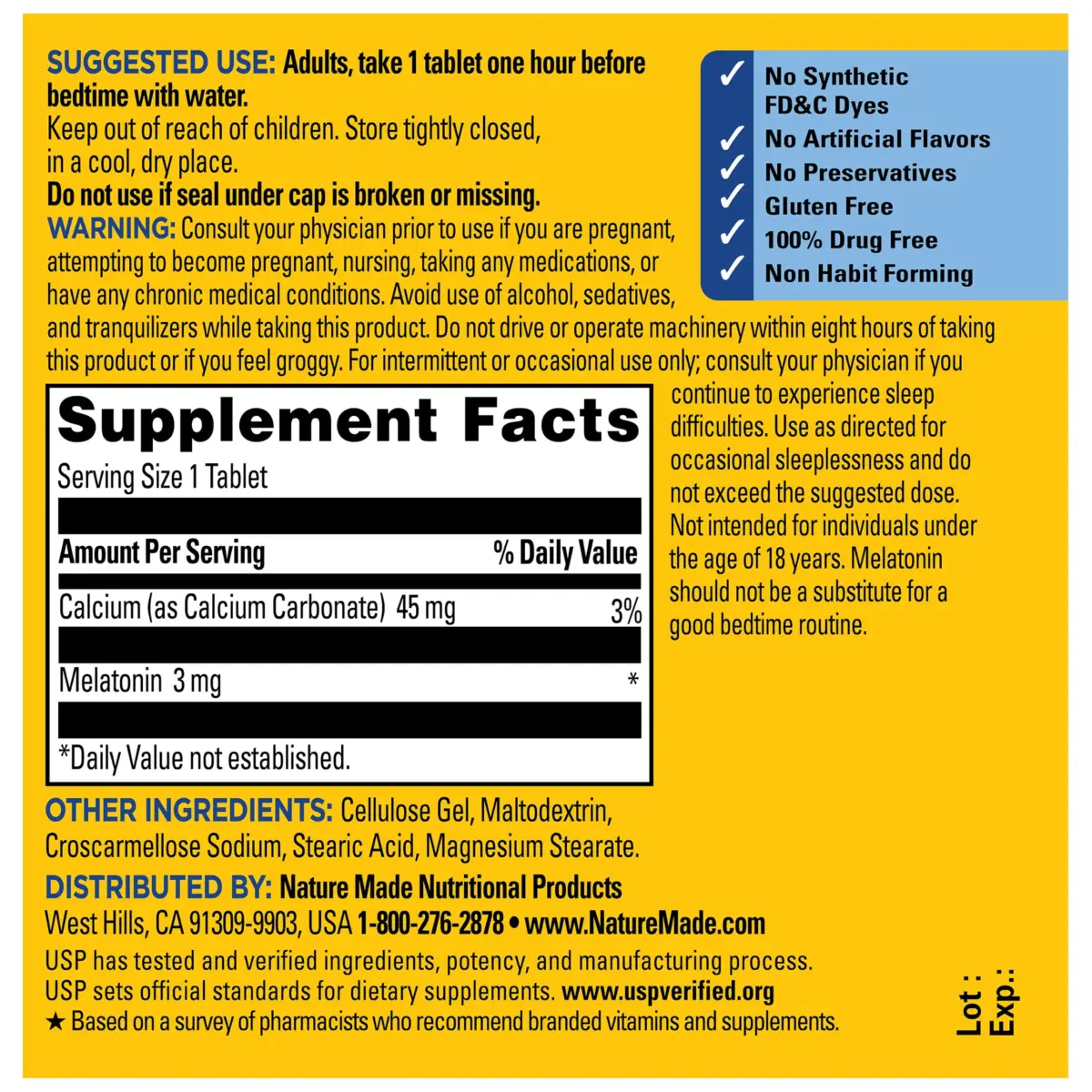 Nature Made Melatonin 3mg Tablets 240 Count (Pack of 1) | USP Verified Sleep Aid - view 7