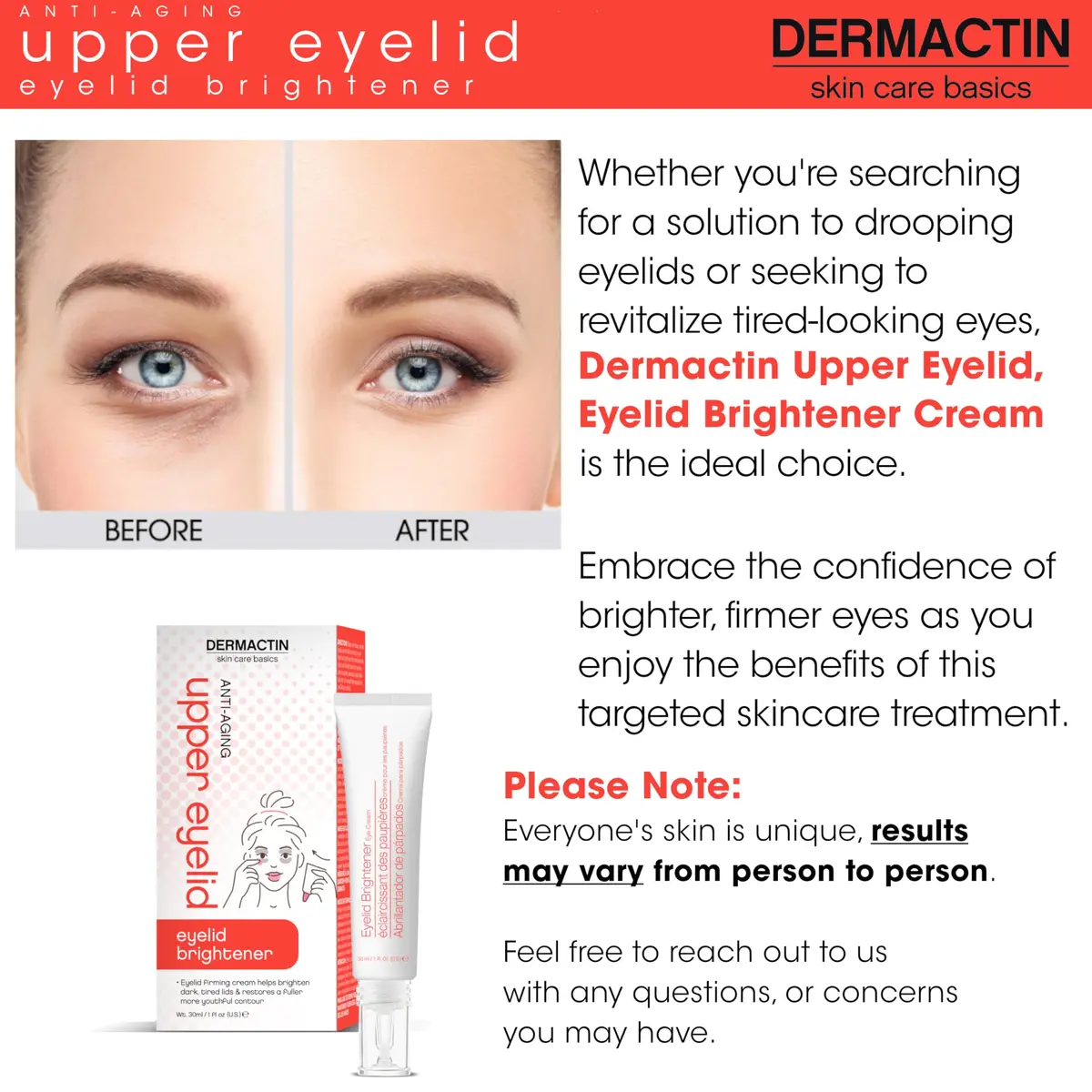 Dermactin Upper Eyelid Cream 29.6ml (1 oz) | Firms & Tones Sagging Skin - view 3