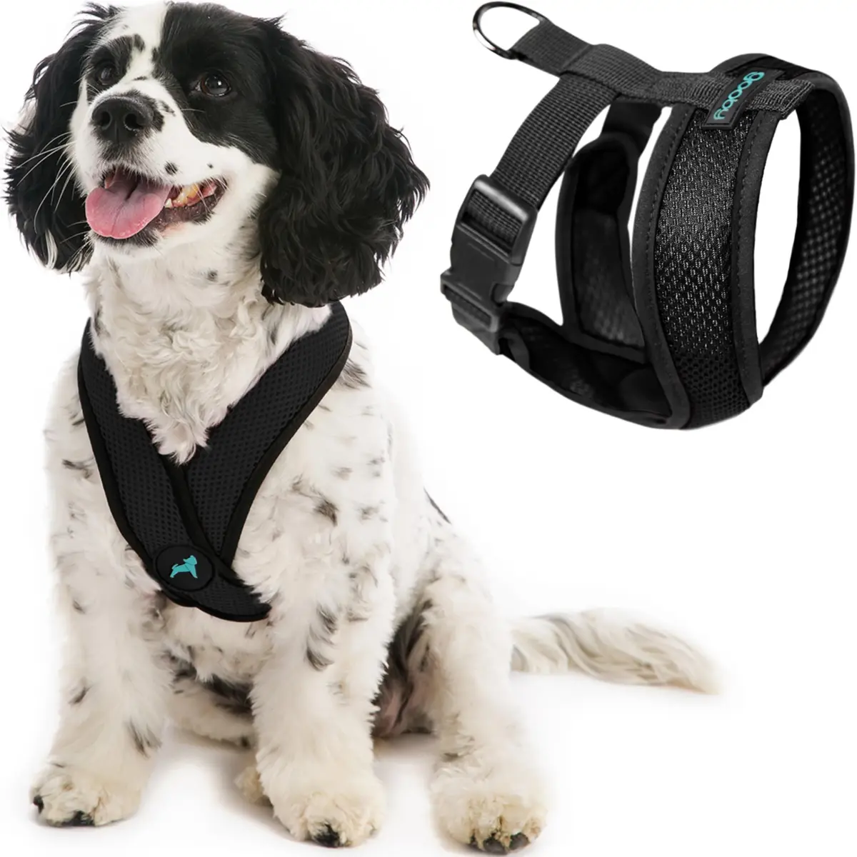 Gooby Comfort X Head-in Dog Harness, Choke-Free, Black, Medium (14.25-18.75" Chest) | Patented X Frame for Reduced Neck Stress - main product image