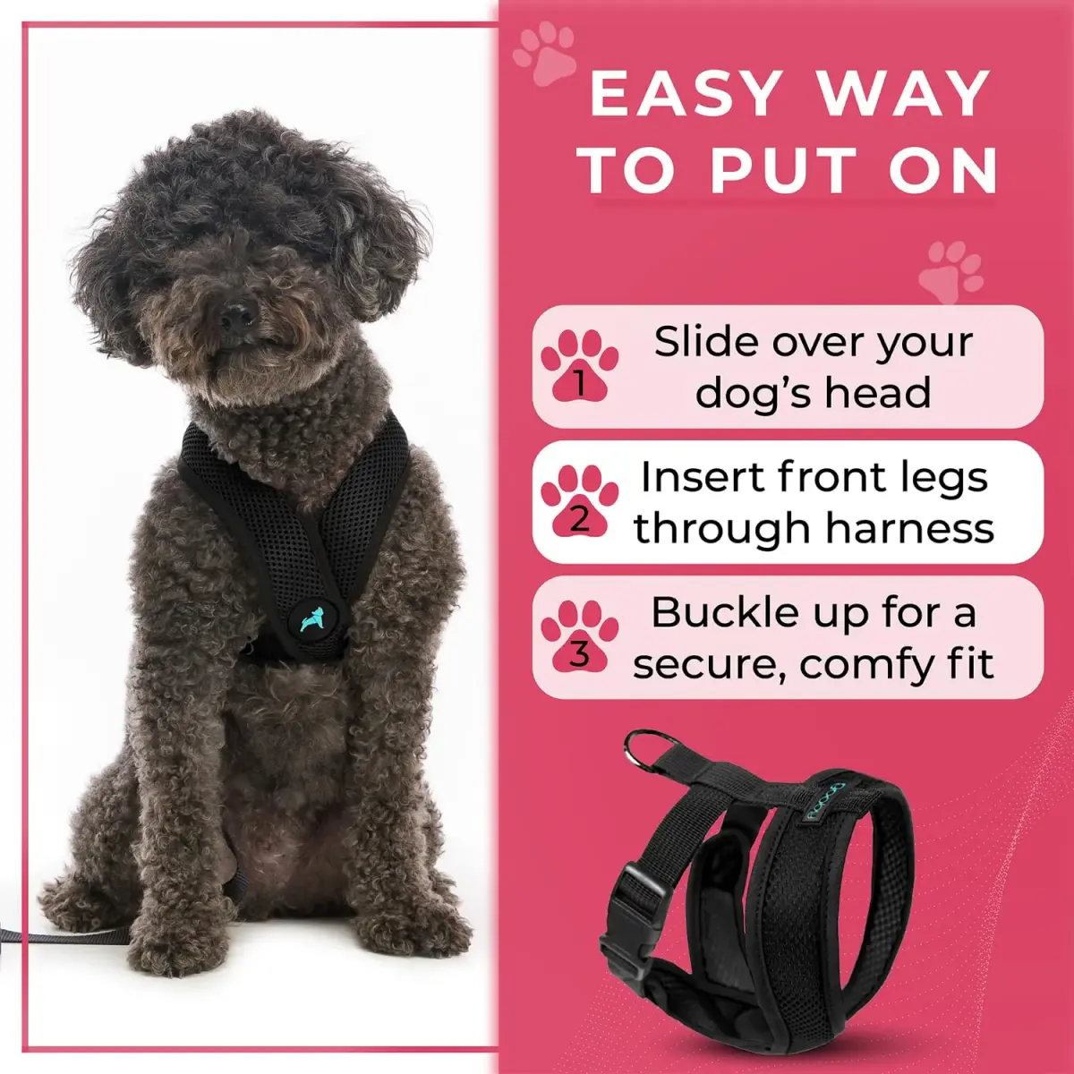 Gooby Comfort X Head-in Dog Harness, Choke-Free, Black, Medium (14.25-18.75" Chest) | Patented X Frame for Reduced Neck Stress - view 7