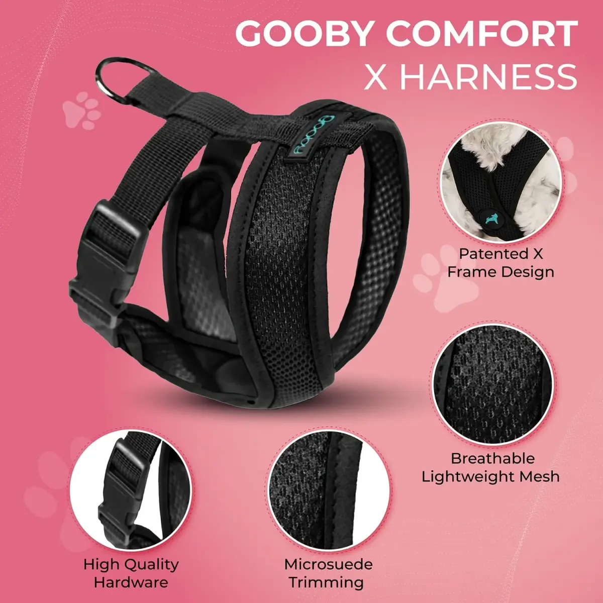 Gooby Comfort X Head-in Dog Harness, Choke-Free, Black, Medium (14.25-18.75" Chest) | Patented X Frame for Reduced Neck Stress - view 3