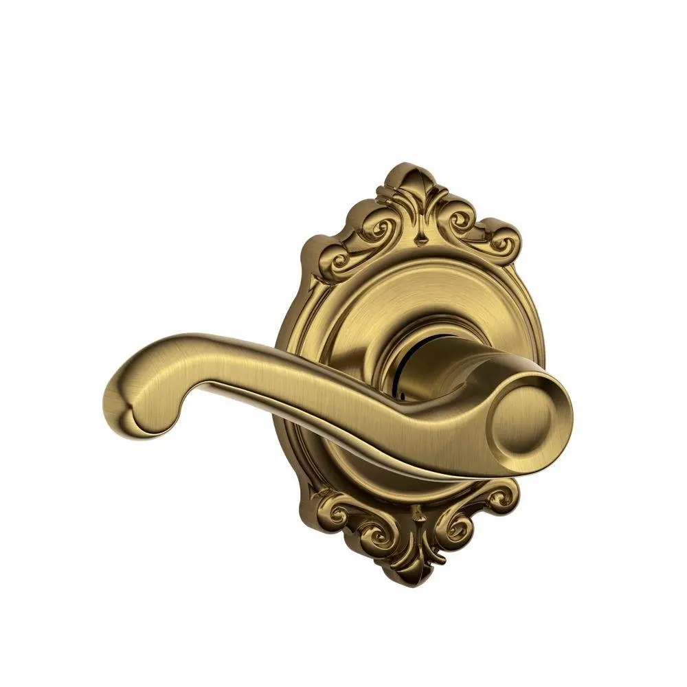 Schlage Flair Passage Door Handle, Reversible, Antique Brass | Traditional Style with Durable Brass Finish - main product image