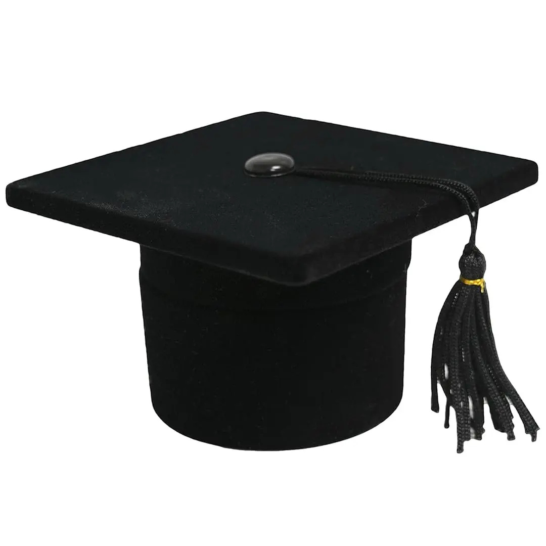 Novel Box Black Novelty Jewelry Ring/Earring Flocked Velvet Graduation Hat | Unique Gift Presentation (70-120 chars) - main product image