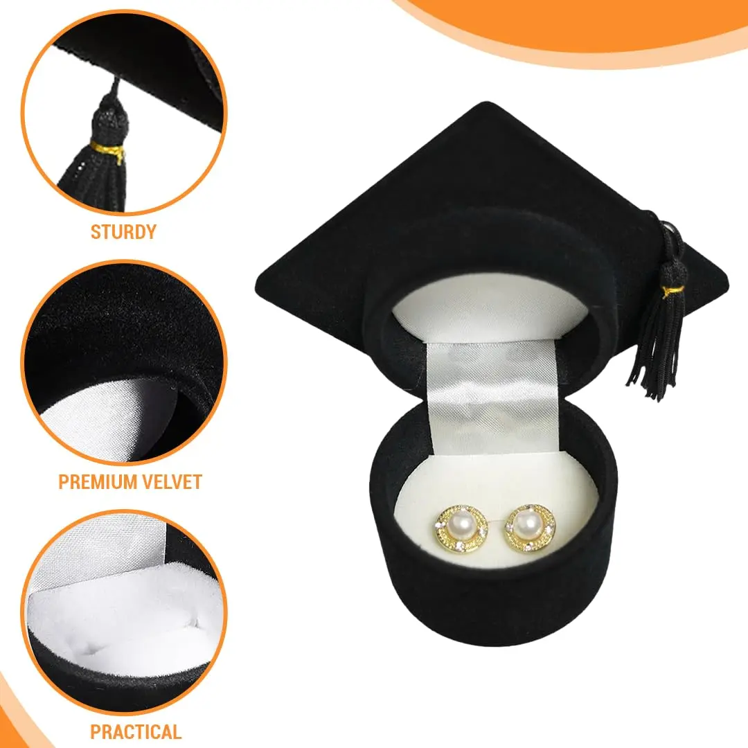 Novel Box Black Novelty Jewelry Ring/Earring Flocked Velvet Graduation Hat | Unique Gift Presentation (70-120 chars) - view 5
