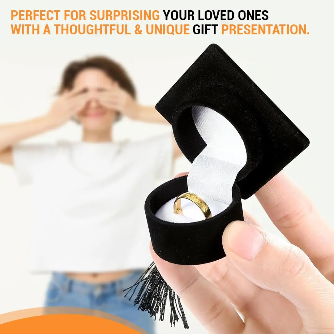 Novel Box Black Novelty Jewelry Ring/Earring Flocked Velvet Graduation Hat | Unique Gift Presentation (70-120 chars) - view 6