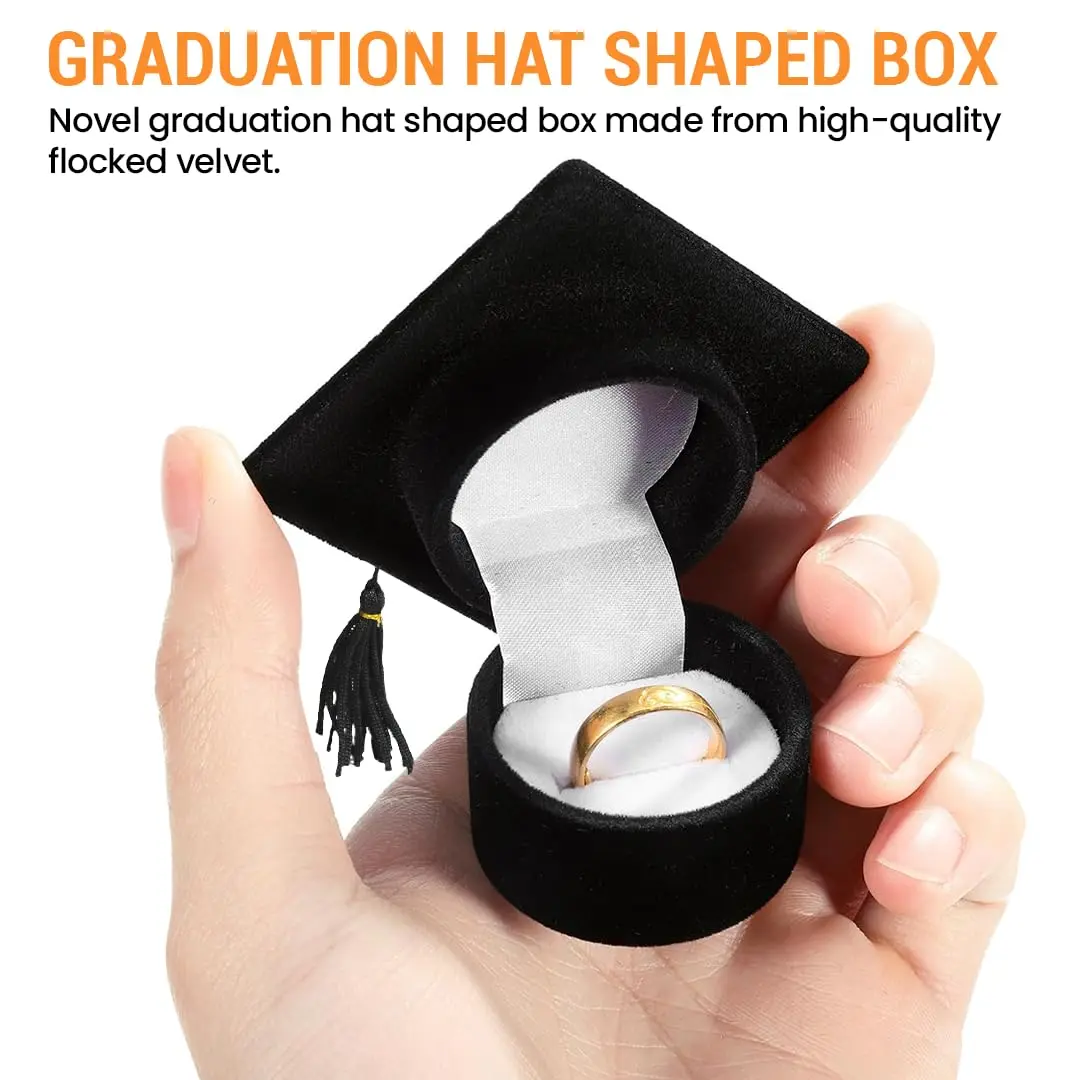 Novel Box Black Novelty Jewelry Ring/Earring Flocked Velvet Graduation Hat | Unique Gift Presentation (70-120 chars) - view 3