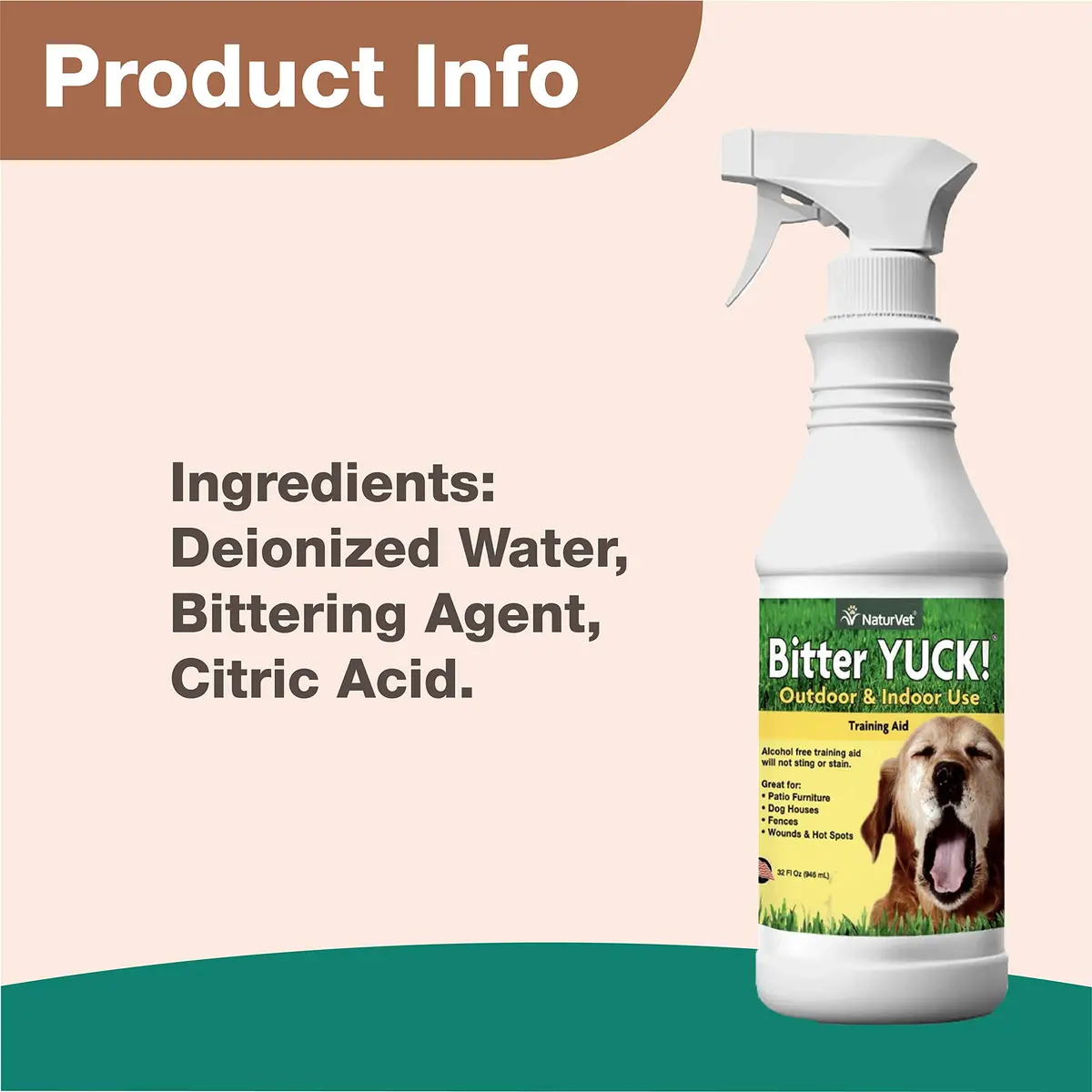 NaturVet Bitter Yuck! No Chew Training Spray for Outdoor Pets | Pet Chewing Deterrent 32 Fl Oz - view 6