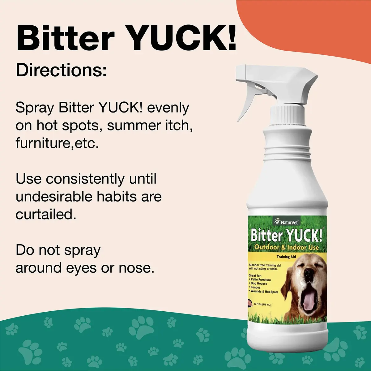 NaturVet Bitter Yuck! No Chew Training Spray for Outdoor Pets | Pet Chewing Deterrent 32 Fl Oz - view 3