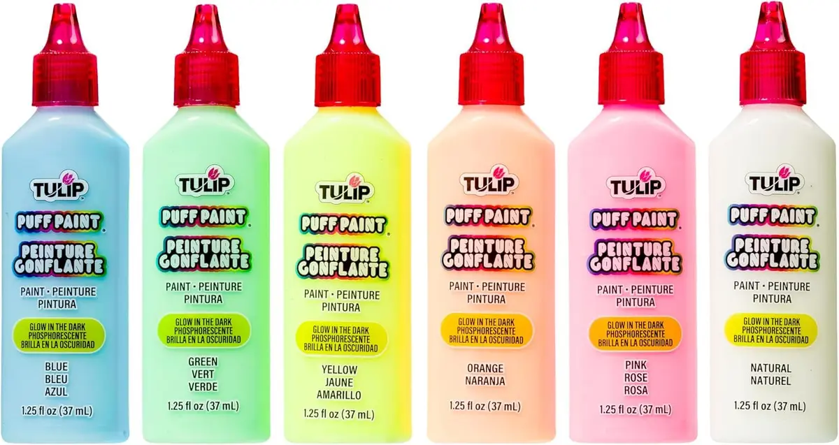 TULIP Dimensional Fabric Paint, Glow in the Dark Puffy Paint, 6 Pack | Bright Neon 3D Effects on Fabric - main product image