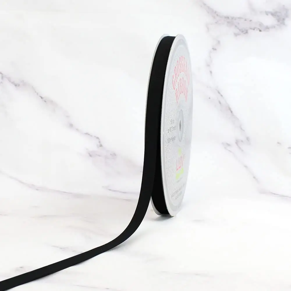 LUV RIBBONS Solid 3/8-Inch Grosgrain Ribbon 50 Yards | Black, Strong Polyester, Easy to Work With - main product image