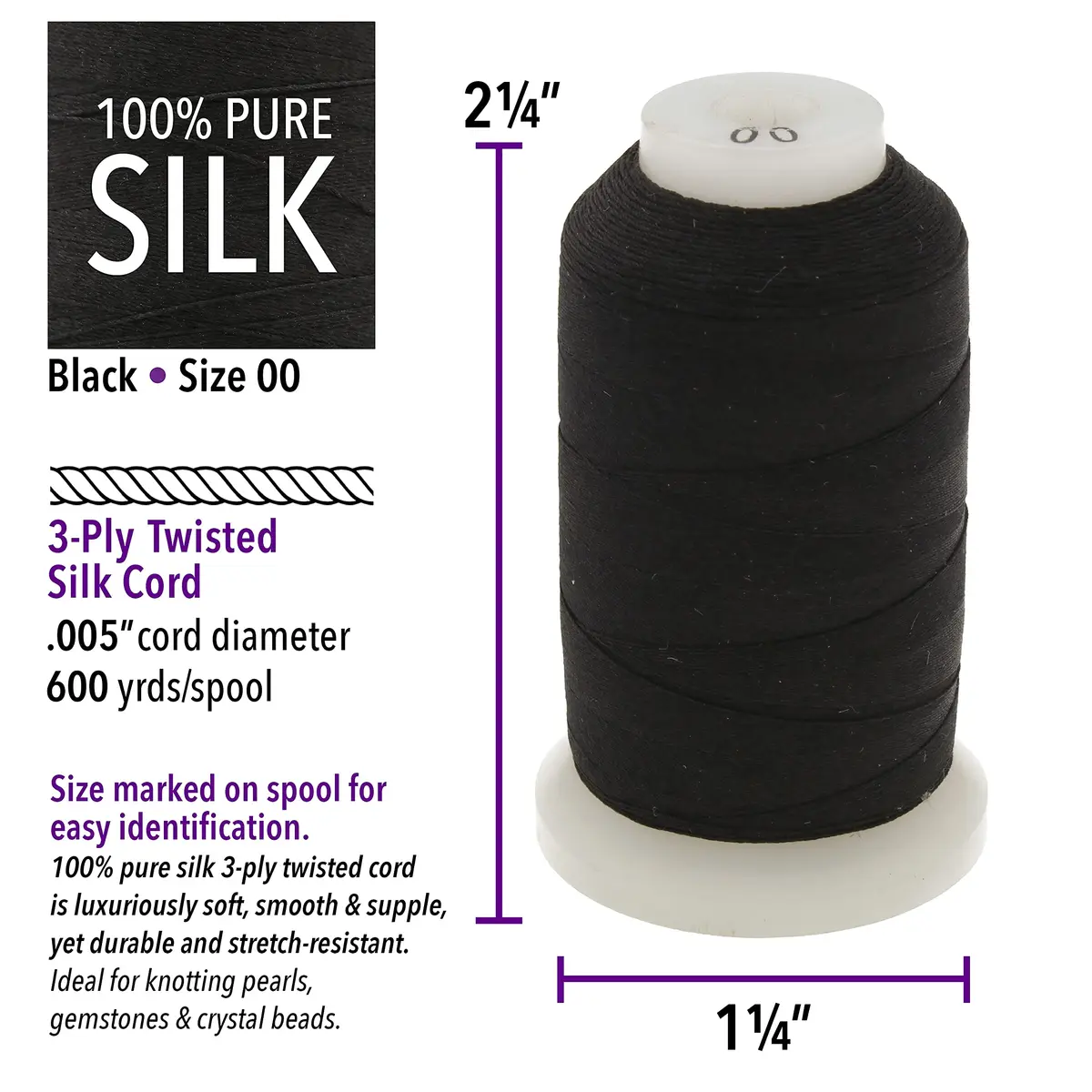 The Beadsmith Pure Silk Cord – Black, Size 00 | Luxurious 0.127mm 695 Yards for Jewelry & Crafts - view 7