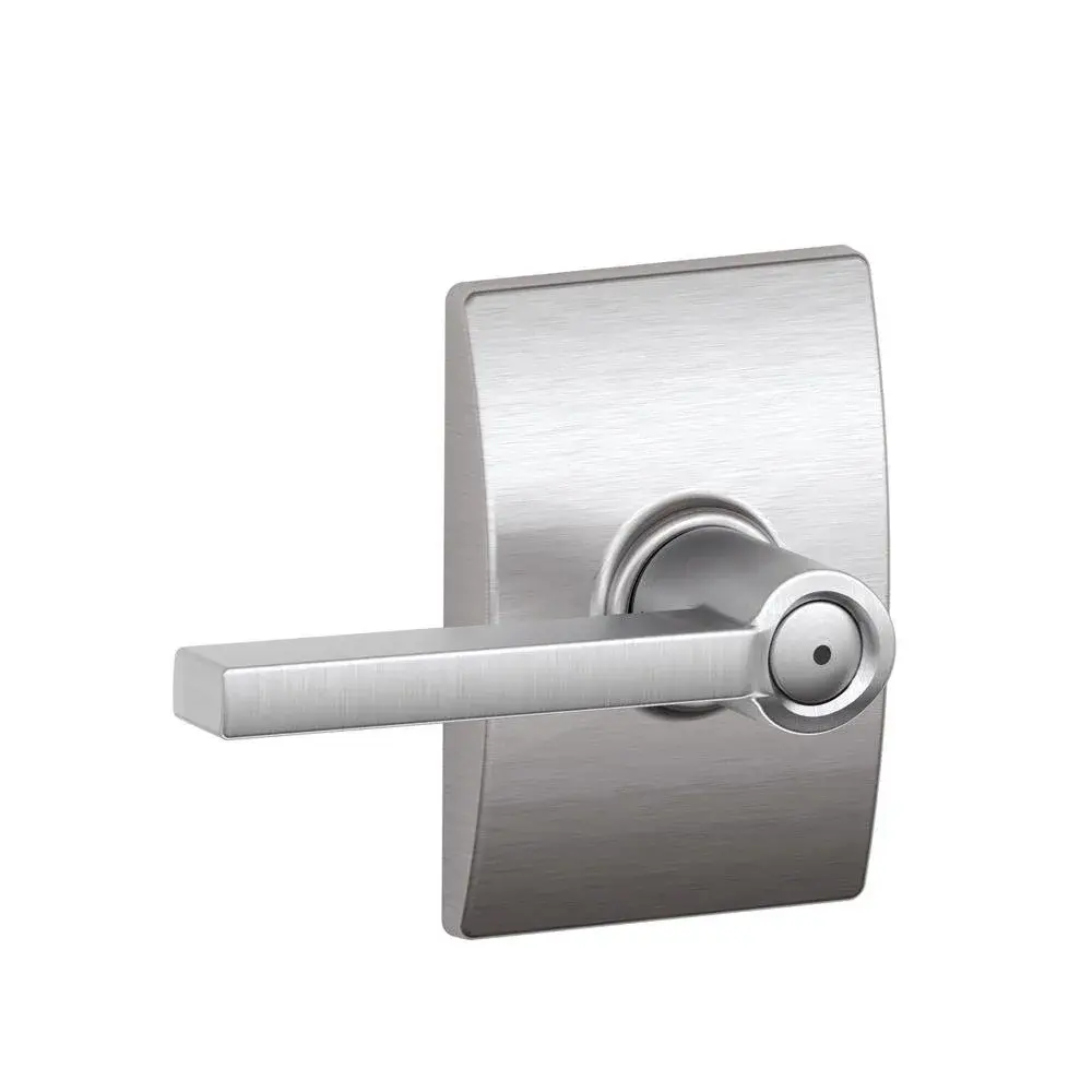 SCHLAGE Latitude Bed/Bath Privacy Door Handle with Lock, Satin Chrome | Universal Fit Interior Door Lever - main product image