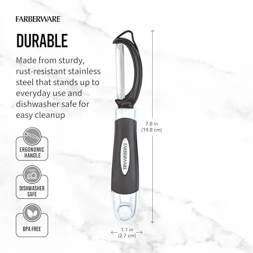 Farberware Pro2 Euro Vegetable Peeler with Swivel Blade & Bud Remover, 20cm (7.87in) | Razor-Sharp Stainless Steel - view 2