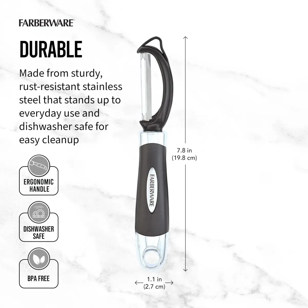 Farberware Pro2 Euro Vegetable Peeler with Swivel Blade & Bud Remover, 20cm (7.87in) | Razor-Sharp Stainless Steel - view 2