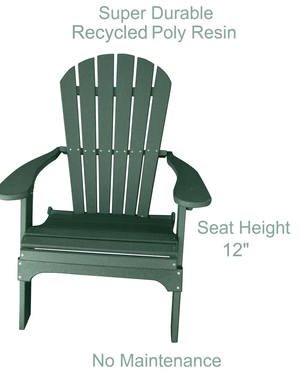 Phat Tommy Foldable Adirondack Chair - Poly Adirondack Chair Folding - HDPE, Heavy Duty, Recycled Plastic - All Weather Outdoor Furniture for Your Deck, Front Porch, or Patio, Green - view 2