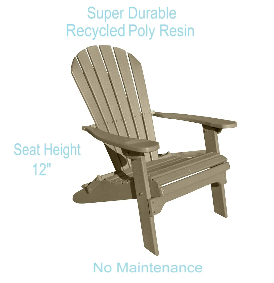 Phat Tommy Foldable Adirondack Chair - Poly Adirondack Folding - HDPE, Heavy Duty, Recycled Plastic - All Weather Outdoor Furniture for Your Deck, Front Porch, or Patio, Weatherwood - view 2