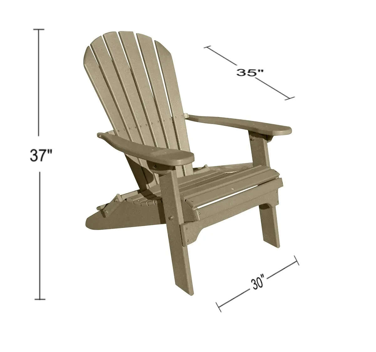 Phat Tommy Foldable Adirondack Chair - Poly Adirondack Folding - HDPE, Heavy Duty, Recycled Plastic - All Weather Outdoor Furniture for Your Deck, Front Porch, or Patio, Weatherwood - view 3