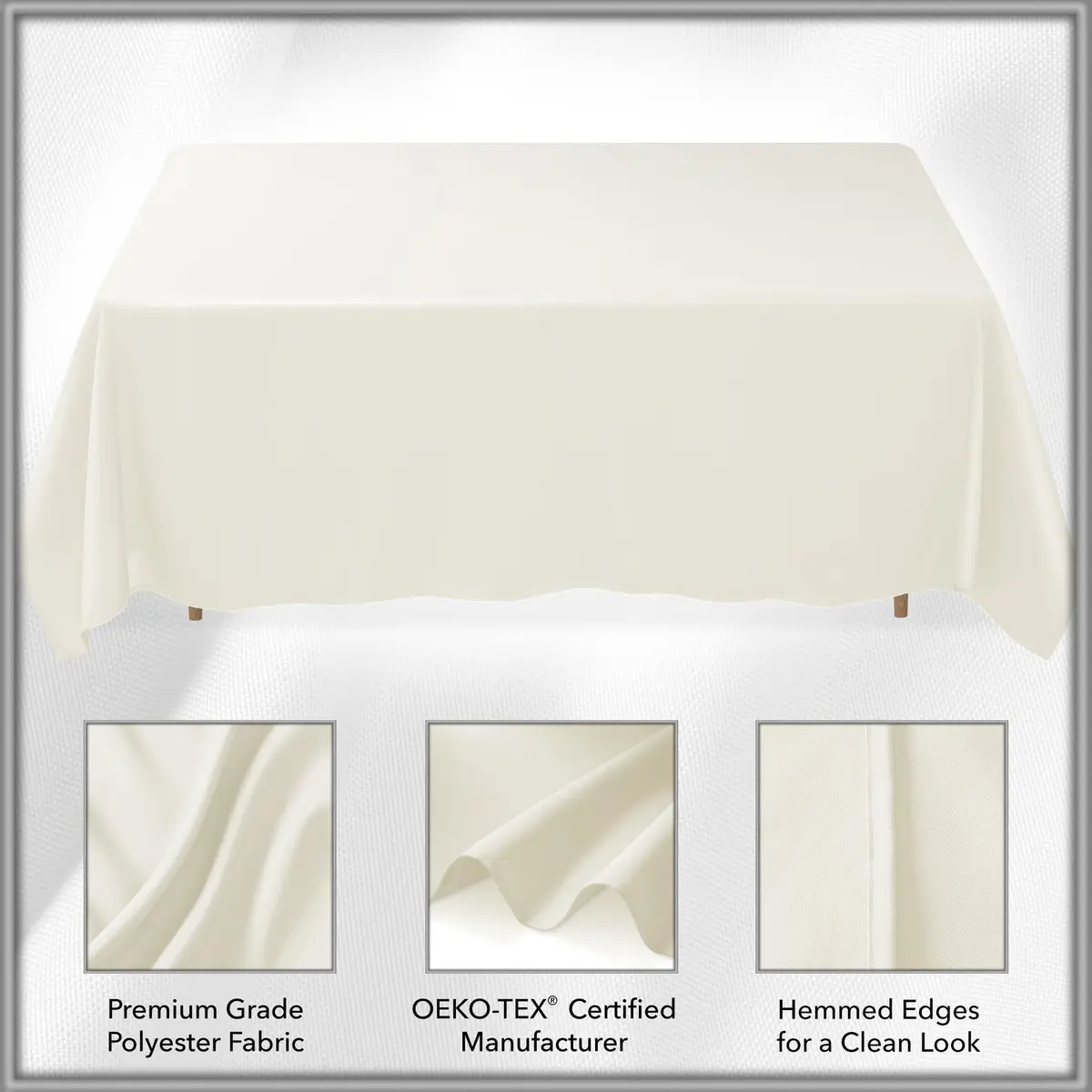 Lann's Linens 90 x 132 Inch Rectangular Polyester Tablecloth | Washable, Fade-Resistant Ivory - view 5