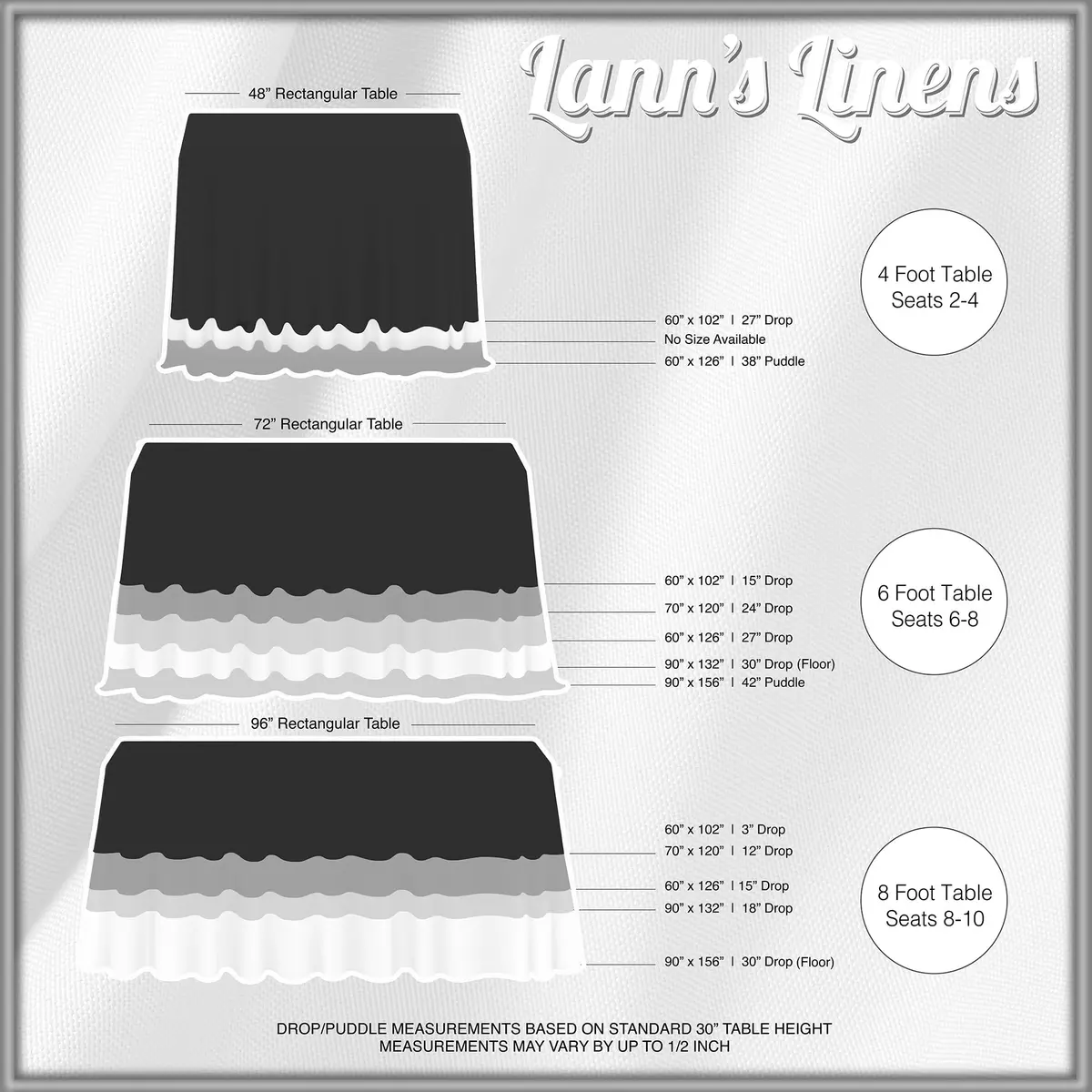 Lann's Linens 90 x 132 Inch Rectangular Polyester Tablecloth | Washable, Fade-Resistant Ivory - view 3