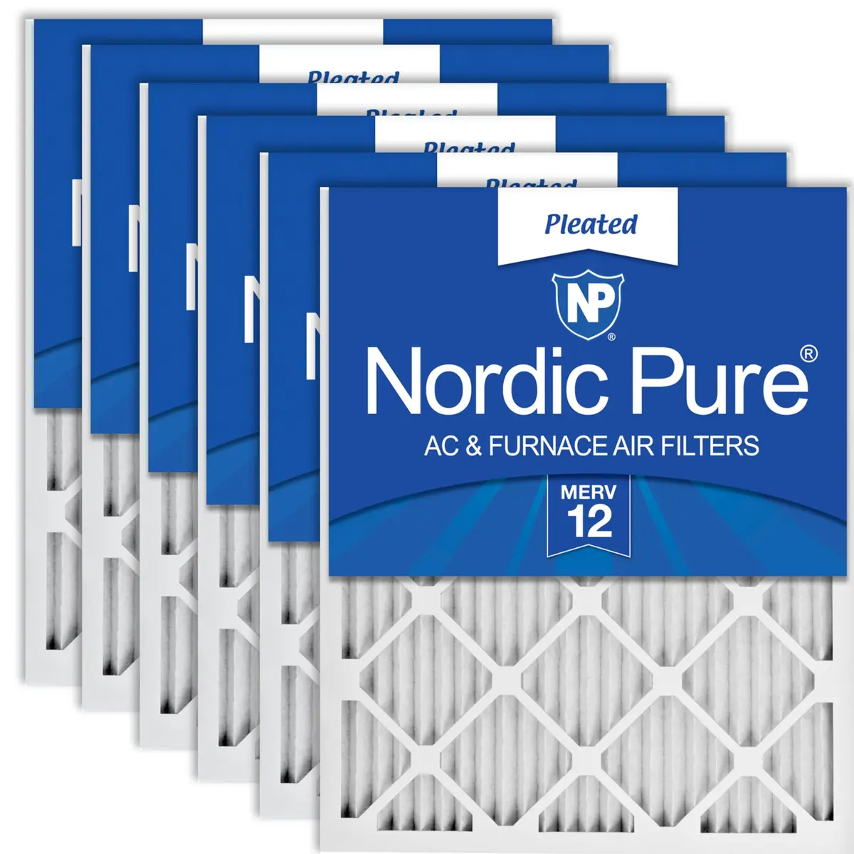 Nordic Pure 16x20x1 Pleated MERV 12 Air Filter | 6 Pack for HVAC & Furnace (15.5 x 19.5 x 0.75) - main product image