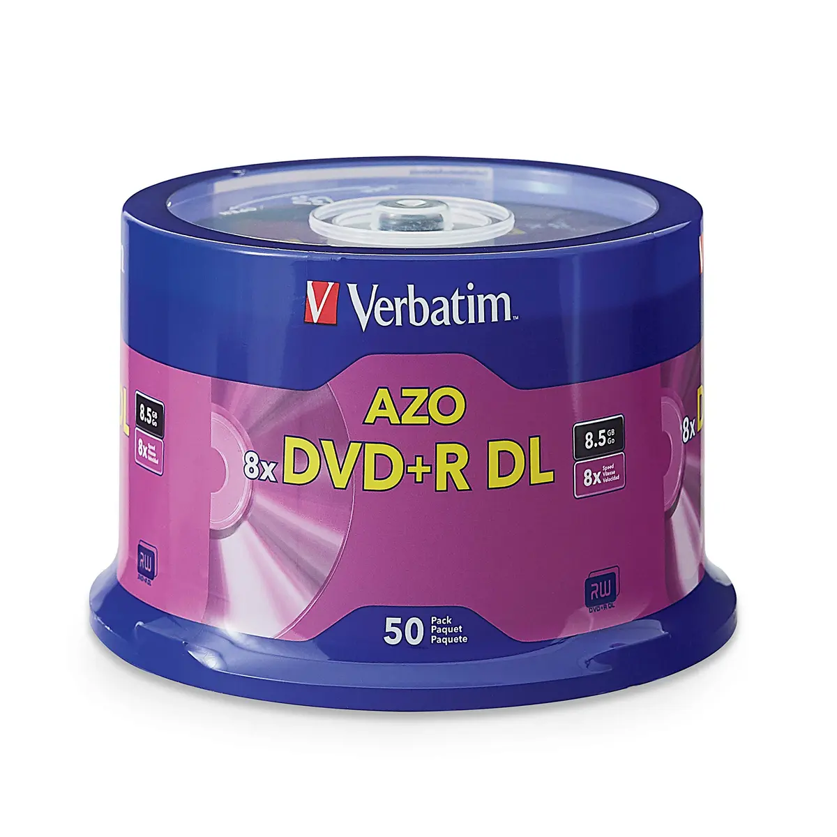 Verbatim DVD+R DL 8.5GB 8X with Branded Surface | High-Speed Double Layer Discs (50-Disc Pack) - main product image