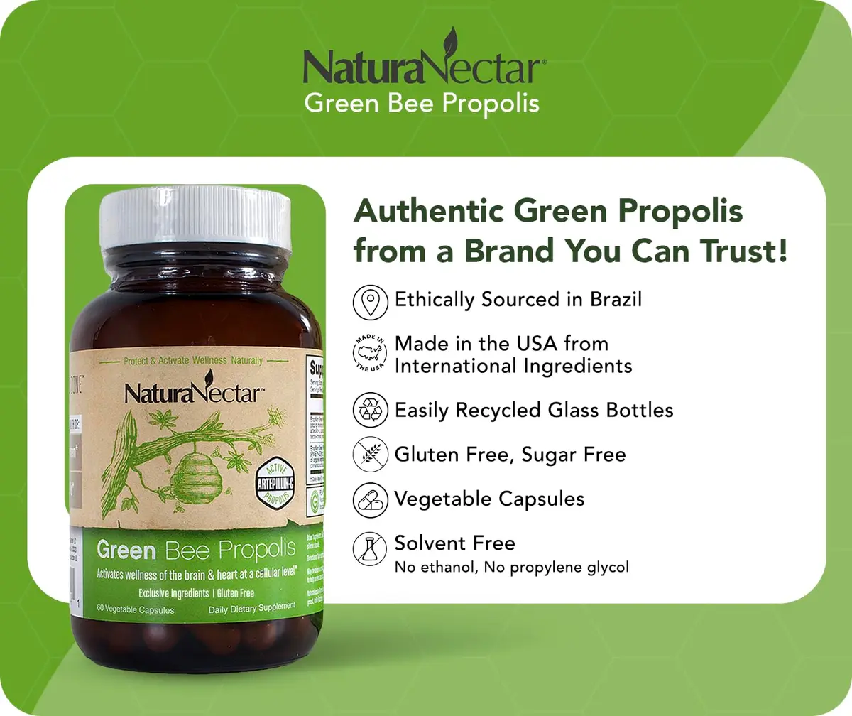 NaturaNectar Green Bee Propolis Capsules 60pcs | NSF Certified Brazilian Green Propolis for Immunity & Brain - view 7