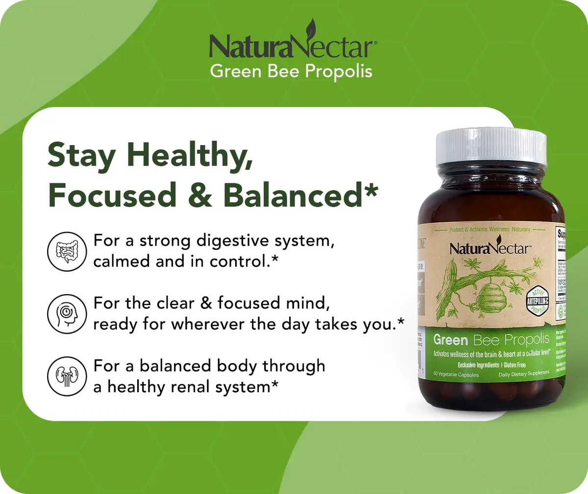 NaturaNectar Green Bee Propolis Capsules 60pcs | NSF Certified Brazilian Green Propolis for Immunity & Brain - view 4