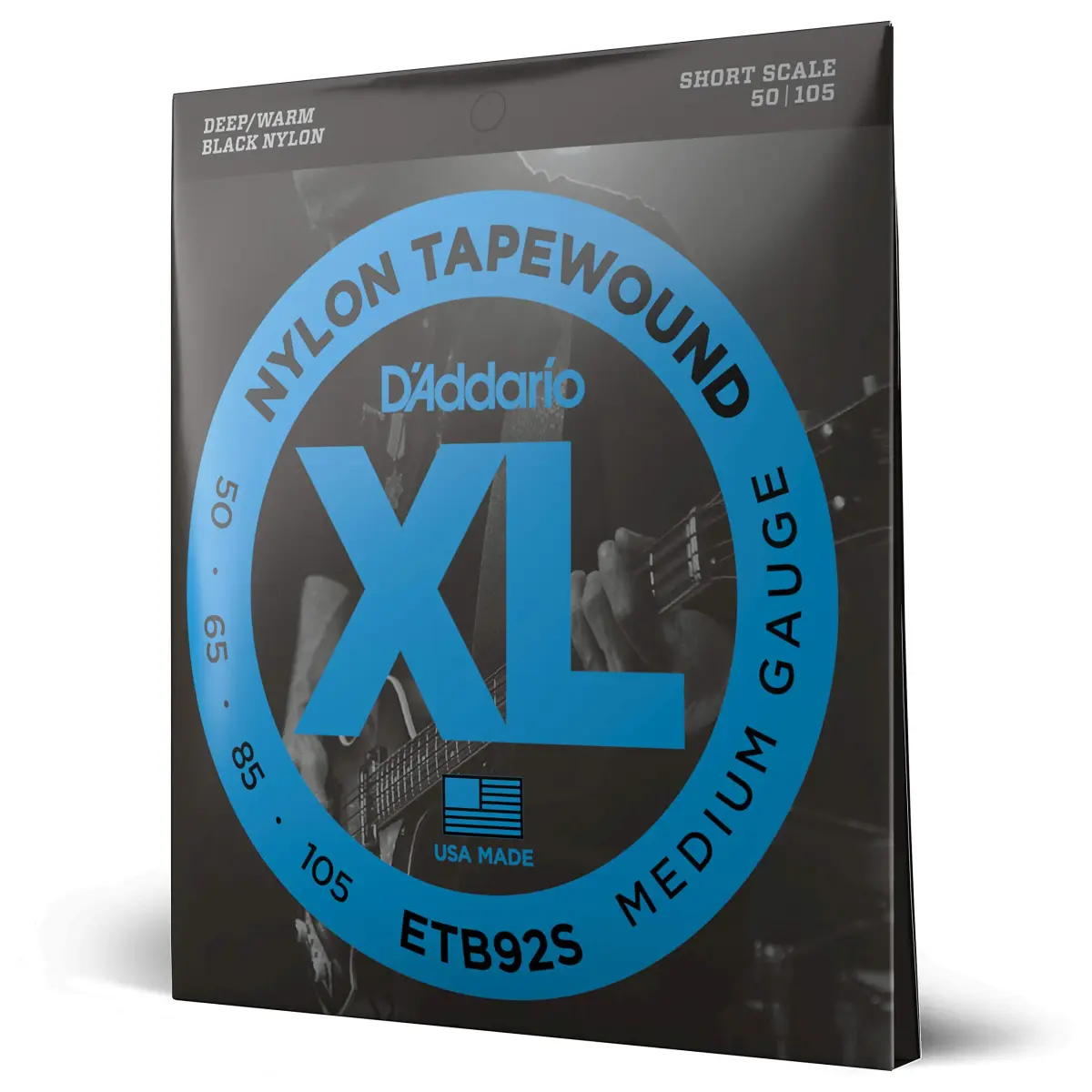 D'Addario ETB92S Tapewound Bass Strings | Short Scale, 50-105 Gauge, Black Nylon - main product image