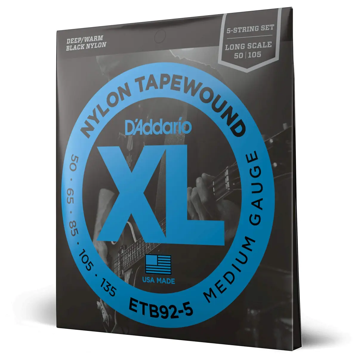 D'Addario ETB92-5 Tapewound Bass Strings 50-135 Gauge, 5-String, Long Scale | Warm Deep Tone, Smooth Feel - main product image