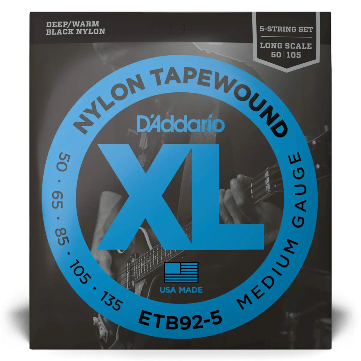 D'Addario ETB92-5 Tapewound Bass Strings 50-135 Gauge, 5-String, Long Scale | Warm Deep Tone, Smooth Feel - view 2