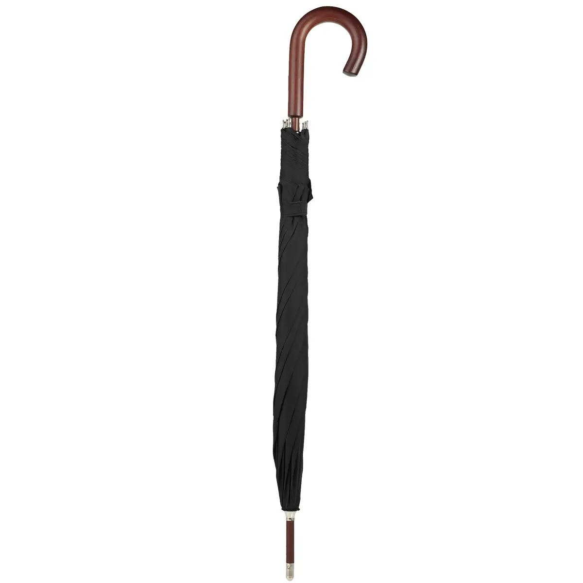 Totes Auto Open Water Repellent Stick Umbrella with Classic Wood J Hook Handle | 48" Canopy, Water-Resistant, Auto Open - view 4