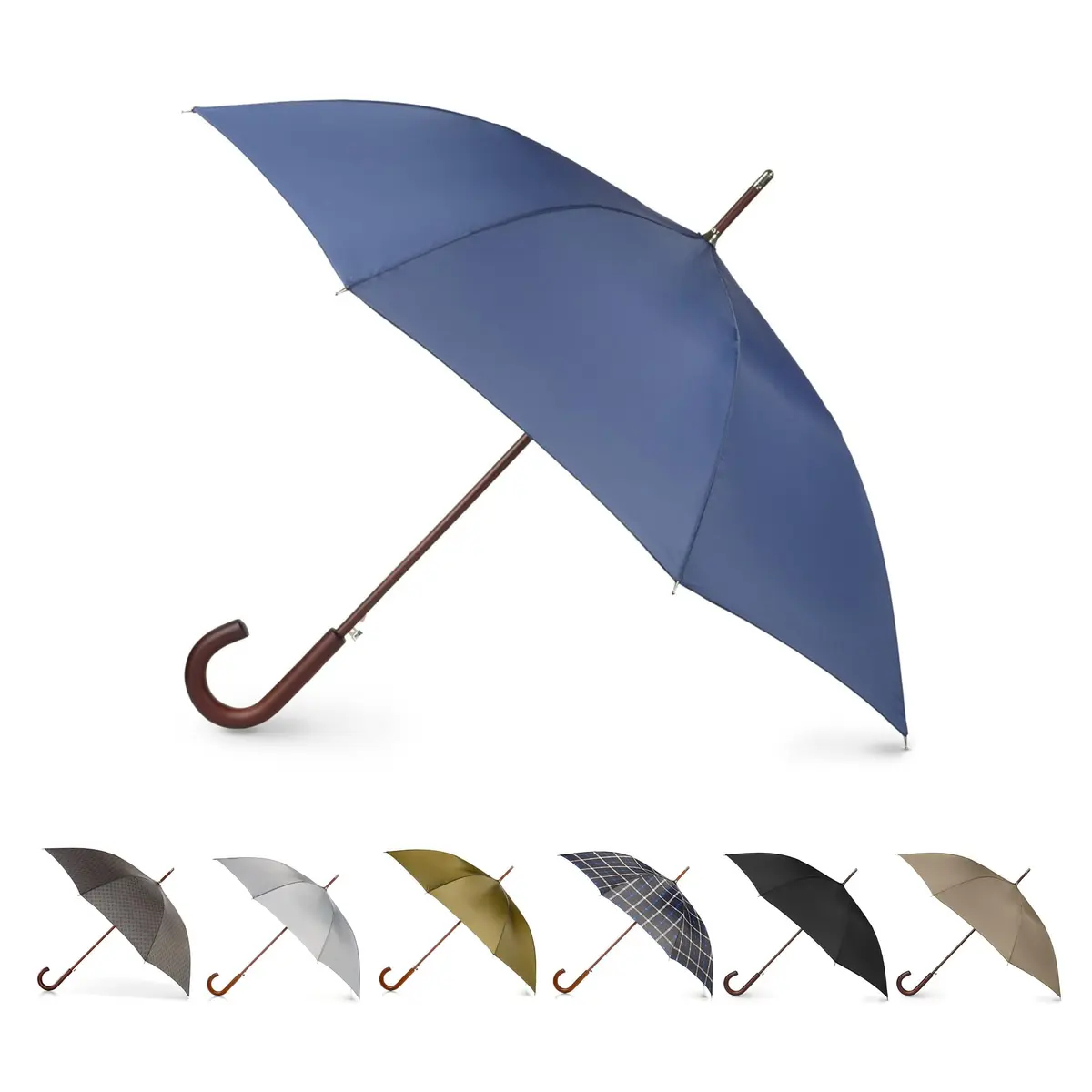 Totes Auto Open Water Repellent Stick Umbrella with Classic Wood J Hook Handle | 122 cm (48 inch) Canopy - main product image
