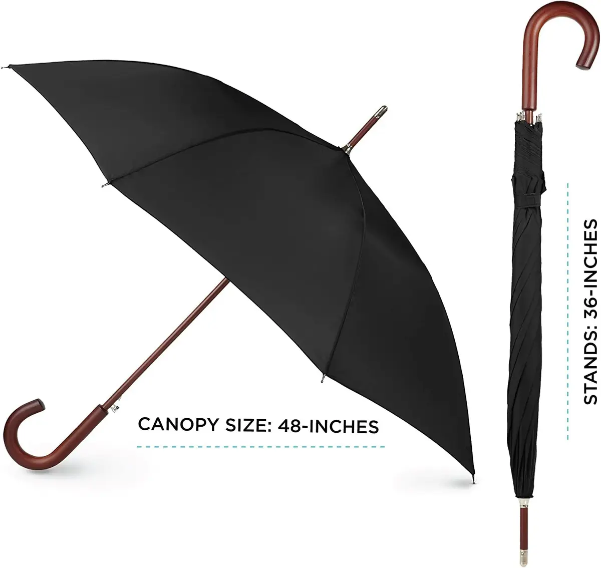 Totes Auto Open Water Repellent Stick Umbrella with Classic Wood J Hook Handle | 122 cm (48 inch) Canopy - view 6