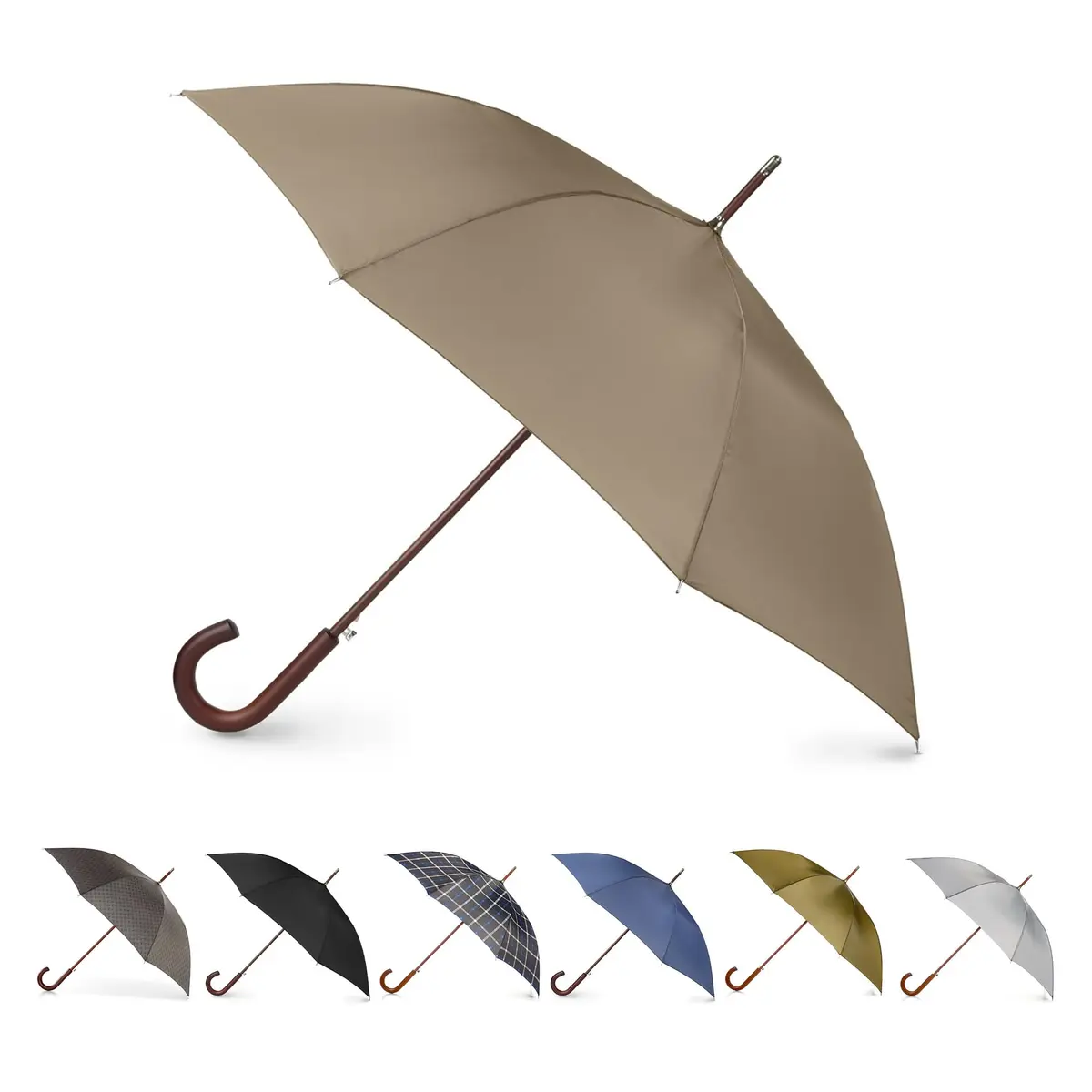 Totes Auto Open Water Repellent Stick Umbrella with Classic Wood J Hook Handle | Elegant, Durable & Rain-Ready (70-120 chars) - main product image