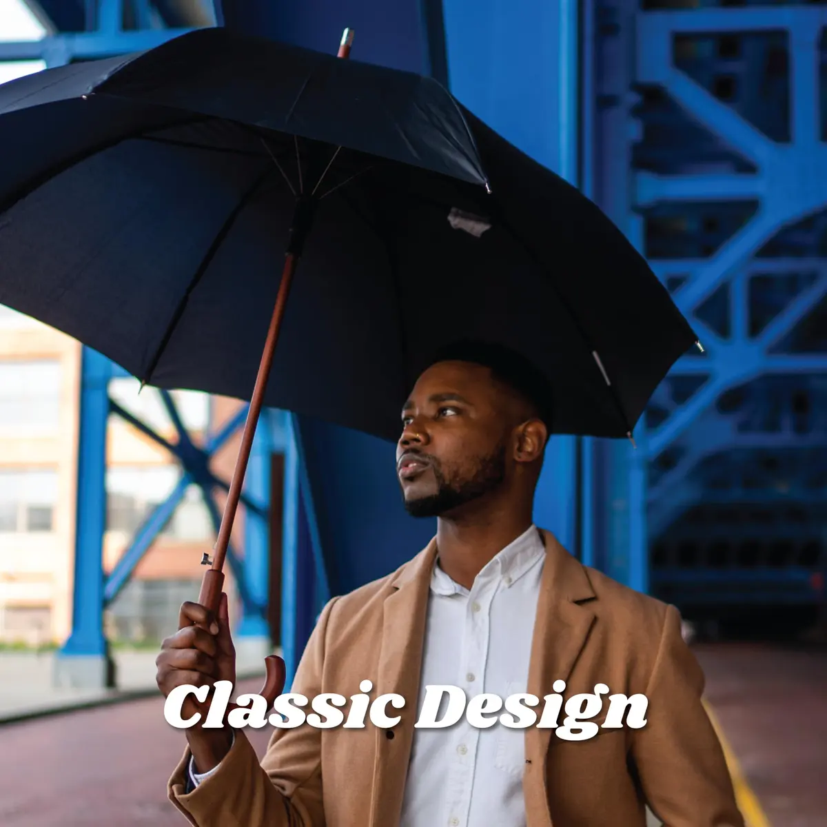 Totes Auto Open Water Repellent Stick Umbrella with Classic Wood J Hook Handle | Elegant, Durable & Rain-Ready (70-120 chars) - view 4