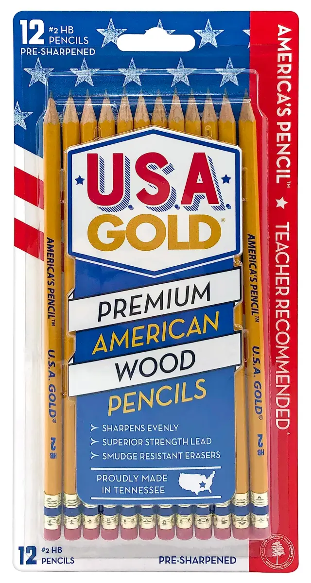 Write Dudes USA Gold Premium Cedar #2 Pencils 12-Count (7mm) | Made from Genuine American Cedar - main product image